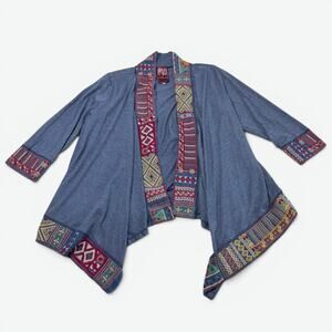 Johnny Was JWLA Arwen Cardigan Embroidered Open Front Blue Boho